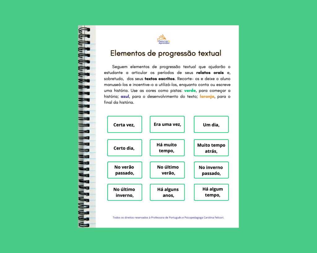 Elementos de progressão textual Fichas Para Ler Aprender